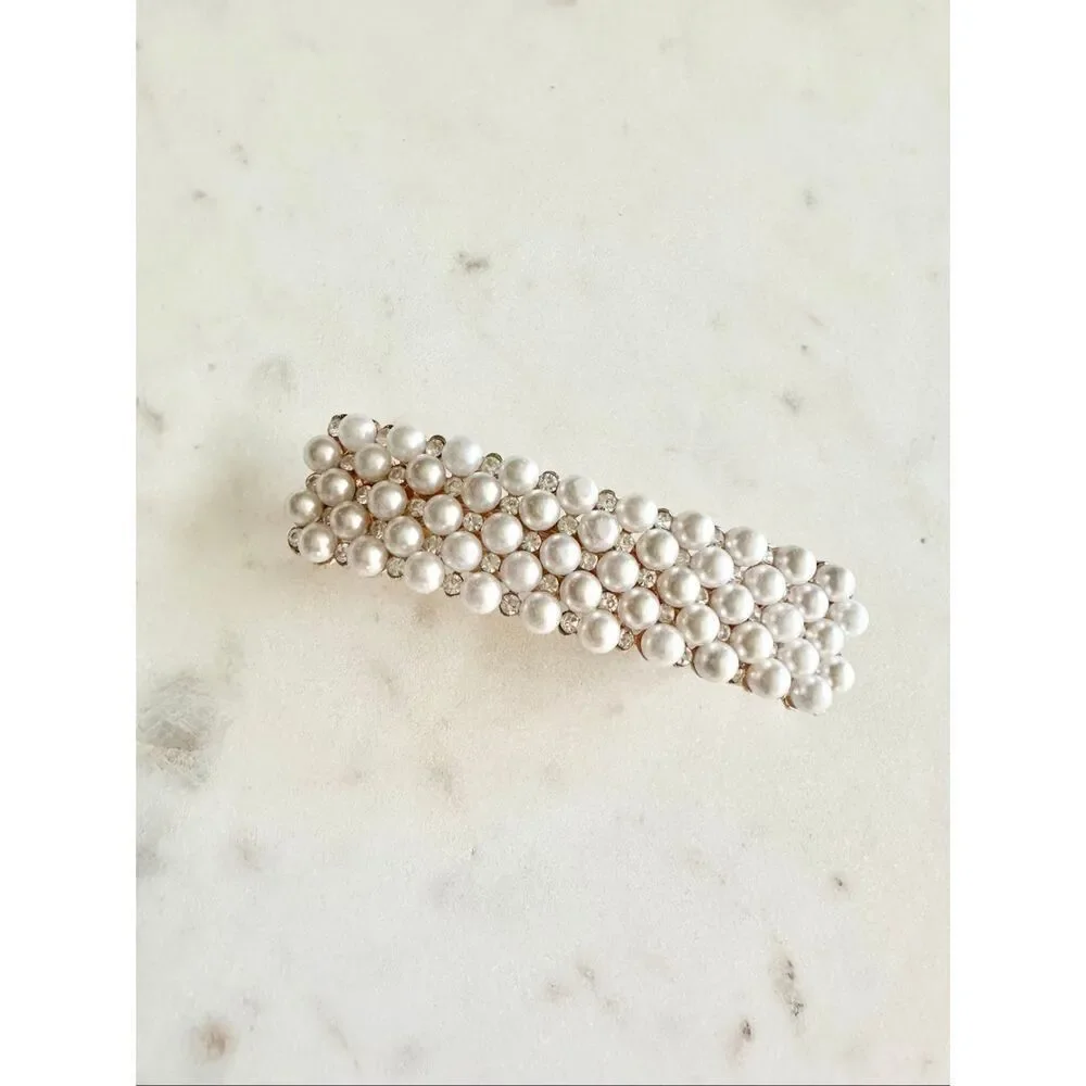 Pearl and diamond hair barrette